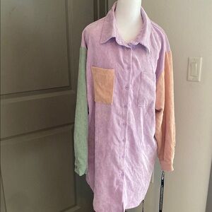 PrettyLittleThing Colorblock Corduroy Button-Up Shirt Dress Sz 6 NWT